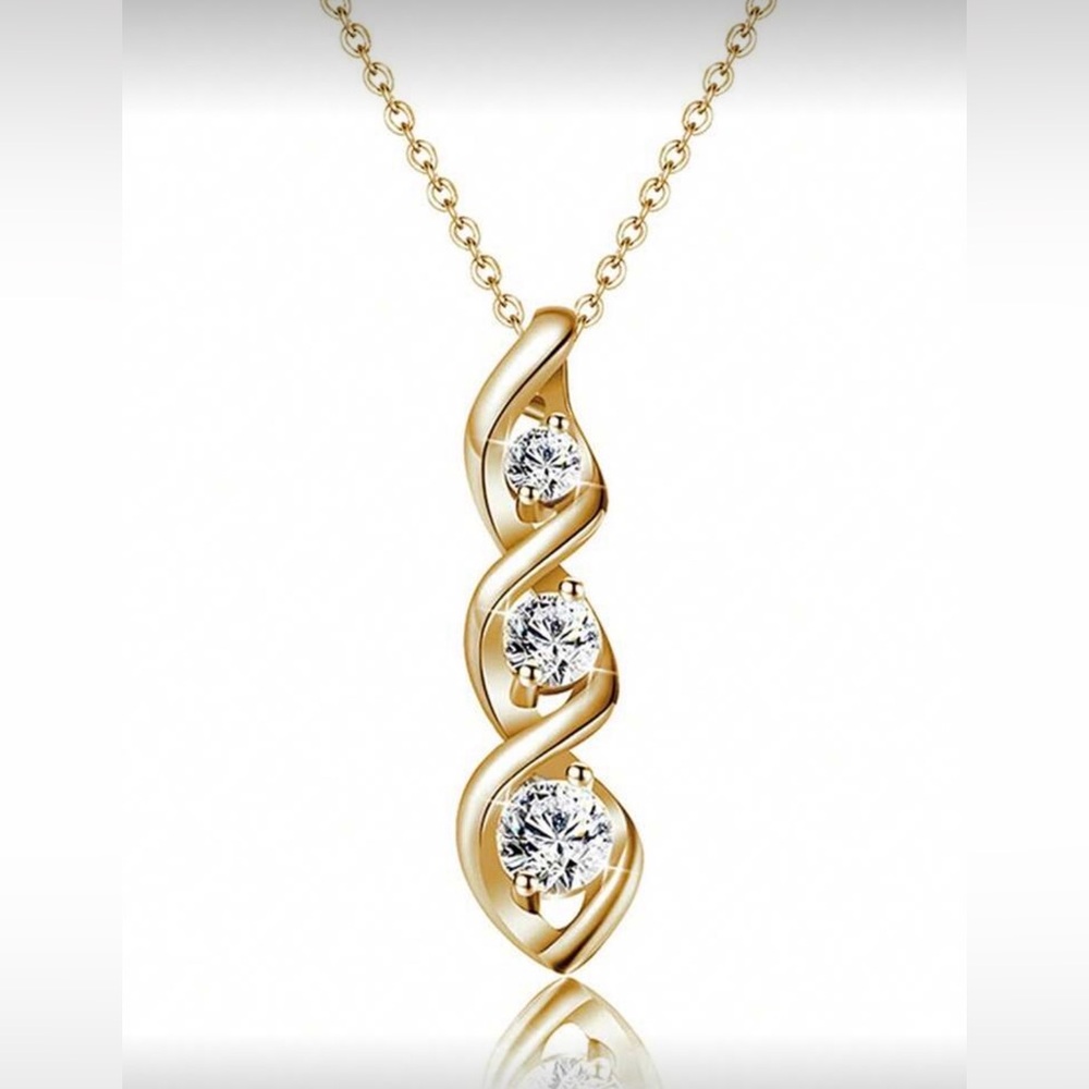 Gold Tone Cubic Zirconia Pendant Necklace‎